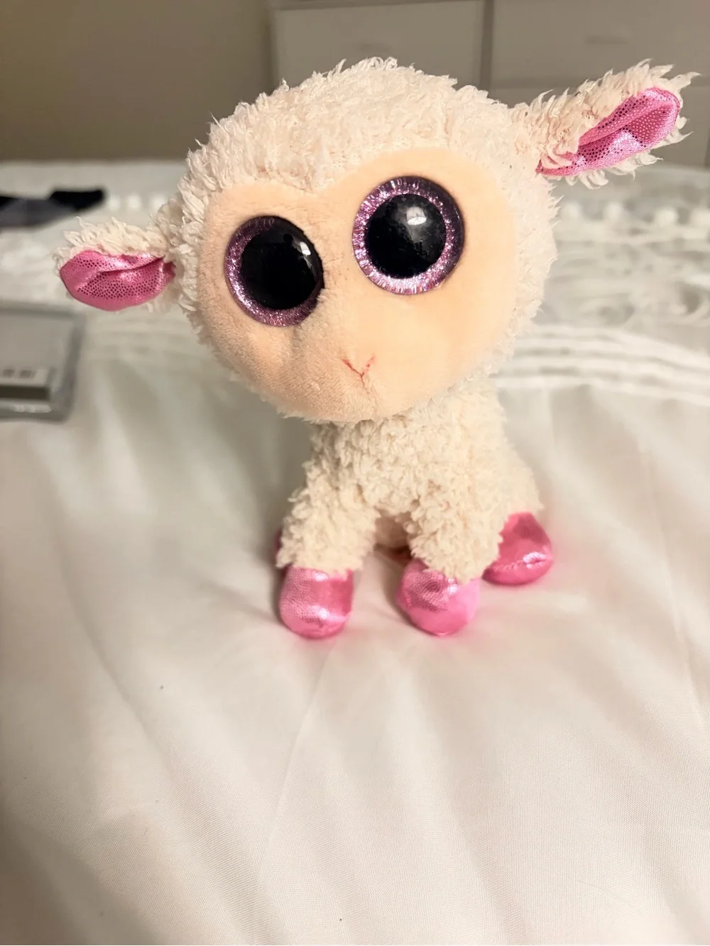 Ty Cream Lamb Plush with Pink Sparkle Ears, Hooves & Eyes